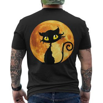 Black Cat Full Moon Halloween Cool Ideas For Holidays Men's T-shirt Back Print - Seseable