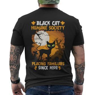 Black Cat Humane Society Placing Familiars Halloween Quote Men's Crewneck Short Sleeve Back Print T-shirt - Monsterry AU