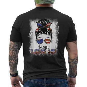 Bleached American Flag Happy Labor Day Messy Bun Hair Men's T-shirt Back Print - Thegiftio UK