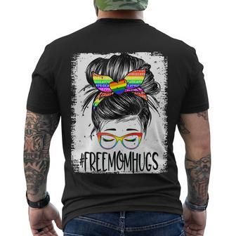 Bleached Free Mom Hugs Messy Bun Lgbt Pride Rainbow Gift Men's Crewneck Short Sleeve Back Print T-shirt - Monsterry