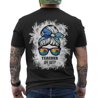 Womens Bleached Teacher Off Duty Messy Bun Beach Sunset Teach Men's T-shirt Back Print - Seseable