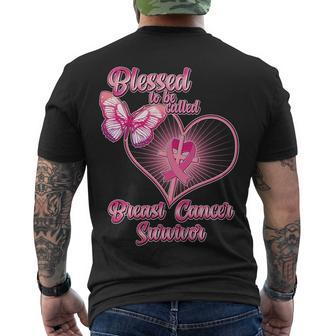 Blessed To Be Called Breast Cancer Survivor Pink Ribbon Cross Men's Crewneck Short Sleeve Back Print T-shirt - Monsterry