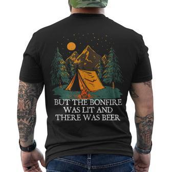 But The Bonfire Was Lit Camping Hiking Camper Hiker Men's T-shirt Back Print - Seseable