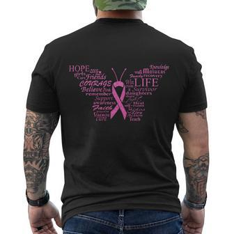 Breast Cancer Awareness Butterfly Ribbon Quotes Tshirt Men's Crewneck Short Sleeve Back Print T-shirt - Monsterry CA