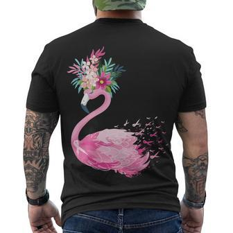 Breast Cancer Awareness Flamingo Floral Men's Crewneck Short Sleeve Back Print T-shirt - Monsterry