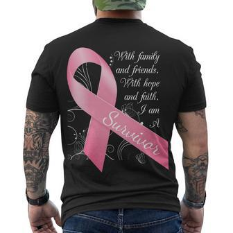 Breast Cancer Survivor Family Friends Hope Faith Tshirt Men's Crewneck Short Sleeve Back Print T-shirt - Monsterry