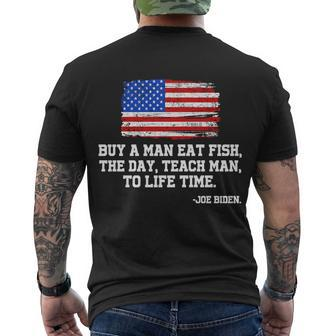 Buy A Man Eat Fish Joe Biden Usa American Flag Tshirt Men's Crewneck Short Sleeve Back Print T-shirt - Monsterry