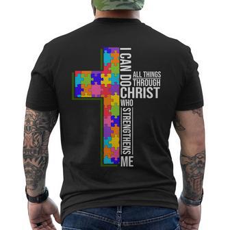 Can Do All Things Through Christ Autism Awareness Tshirt Men's Crewneck Short Sleeve Back Print T-shirt - Monsterry