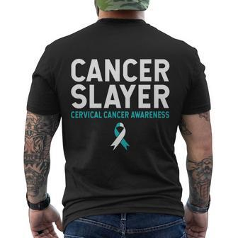Cancer Slayer Cervical Cancer Awareness Teal Ribbon Survivor Men's T-shirt Back Print - Thegiftio UK