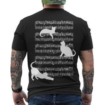 Cat Music Note Sheet Men's Crewneck Short Sleeve Back Print T-shirt - Monsterry AU