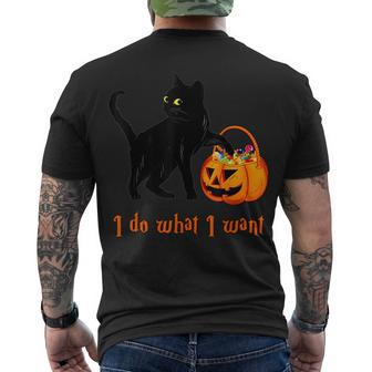 Cat I Do What I Want Halloween Candy Pumpkin Bag Black Cat Men's T-shirt Back Print - Seseable