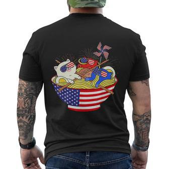 Cats Ramen Anime American Flag Funny 4Th Of July Cat Lovers Men's Crewneck Short Sleeve Back Print T-shirt - Monsterry