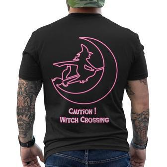 Caution Witch Crossing Halloween Quote Men's Crewneck Short Sleeve Back Print T-shirt - Monsterry