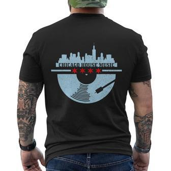 Chicago House Music Vintage Vinyl Dj Raver Flag Skyline Men's T-shirt Back Print - Thegiftio UK