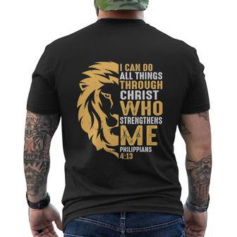 Christian I Can Do All Things Through Christ Lion Faith Men's Crewneck Short Sleeve Back Print T-shirt - Monsterry DE