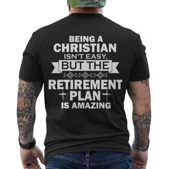 Christian Retirement Plan Tshirt Men's Crewneck Short Sleeve Back Print T-shirt - Monsterry