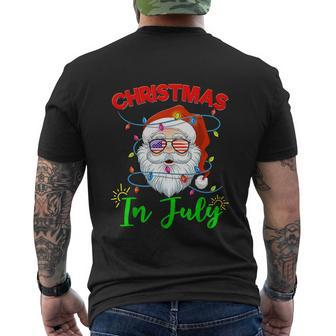 Christmas In July Funny Santa Hat Sunglasses Summer Men's Crewneck Short Sleeve Back Print T-shirt - Monsterry