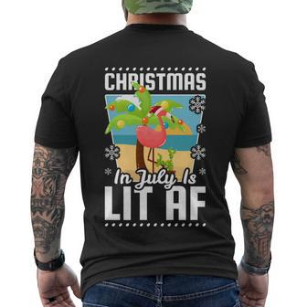 Christmas In July Is Lit Af Christmas Flamingo Gift Men's Crewneck Short Sleeve Back Print T-shirt - Monsterry UK