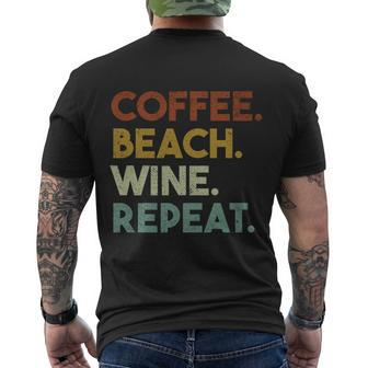 Coffee Beach Wine Repeat Funny Retro Beach Cool Gift Men's Crewneck Short Sleeve Back Print T-shirt - Monsterry UK