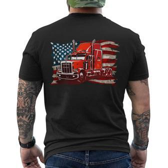 Cool Trucker Semi Truck Torn Distressed American Flag Men's Crewneck Short Sleeve Back Print T-shirt - Monsterry UK
