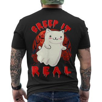 Creep It Real Cute Kitty Cat Ghost In Spooky Halloween Night Men's T-shirt Back Print - Seseable