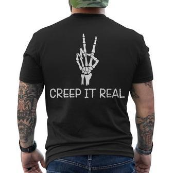 Creep It Real Peace Sign Skeleton Hand Bones Halloween Men's T-shirt Back Print - Seseable