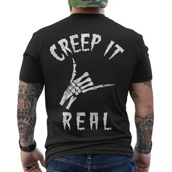 Creep It Real Skeleton Hand Shaka Spooky Halloween Men's T-shirt Back Print - Seseable