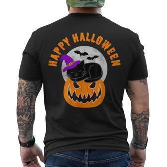 Cute Black Cat Witch Scary Pumpkin Happy Halloween Men's T-shirt Back Print - Seseable