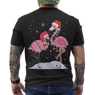 Cute Christmas Festive Flamingos Tshirt Men's Crewneck Short Sleeve Back Print T-shirt - Monsterry