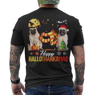 Cute Pug Happy Hallothanksmas Halloween Thanksgiving Xmas Men's T-shirt Back Print - Thegiftio UK