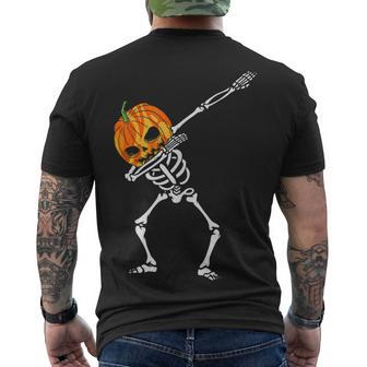 Dabbing Skeleton Pumpkin Head - Halloween Dancing Skeleton Men's T-shirt Back Print - Seseable