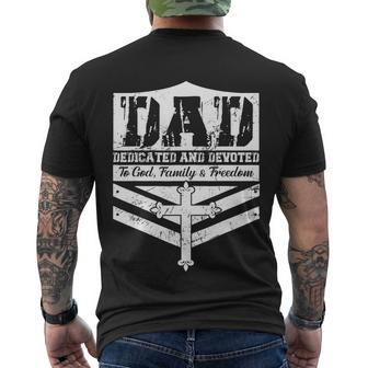 Dad Dedicated And Devoted To God Family & Freedom Men's Crewneck Short Sleeve Back Print T-shirt - Monsterry CA