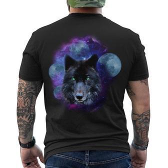 Dark Moon Wolf Galaxy Men's Crewneck Short Sleeve Back Print T-shirt - Monsterry