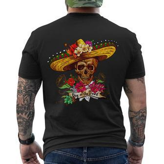 Day Of The Dead Sugar Skull Sombrero Tshirt Men's Crewneck Short Sleeve Back Print T-shirt - Monsterry UK
