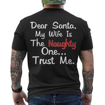 Dear Santa Naughty Wife Tshirt Men's Crewneck Short Sleeve Back Print T-shirt - Monsterry