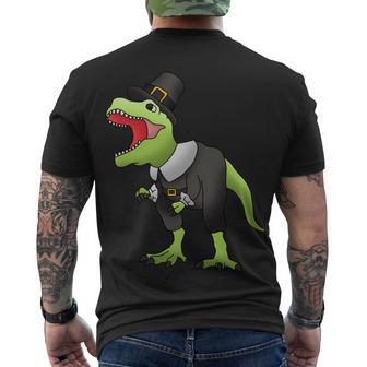 Dinosaur Thanksgiving Pilgrim Tshirt Men's Crewneck Short Sleeve Back Print T-shirt - Monsterry DE