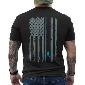 Distressed American Flag Fishing Pole Men's Crewneck Short Sleeve Back Print T-shirt - Monsterry DE