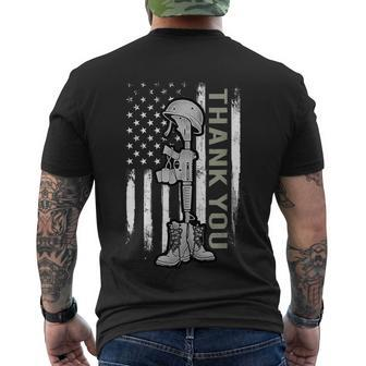 Distressed Memorial Day Gift Us Flag Military Boots Dog Tags Gift Men's Crewneck Short Sleeve Back Print T-shirt - Monsterry DE