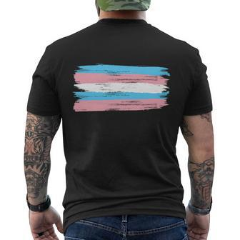 Distressed Transgender Pride Flag Men's Crewneck Short Sleeve Back Print T-shirt - Monsterry