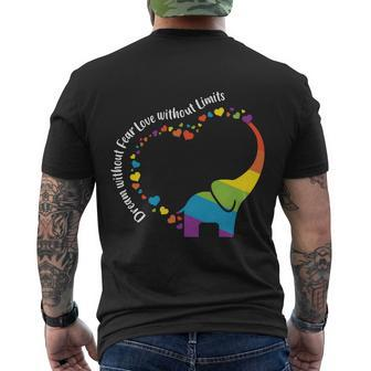 Dream Without Fear Elephant Heart Pride Month Men's Crewneck Short Sleeve Back Print T-shirt - Monsterry UK