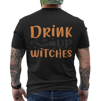 Drink Up Witches Broom Halloween Quote Men's Crewneck Short Sleeve Back Print T-shirt - Monsterry