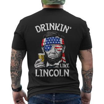 Drinking Like Lincoln 4Th Of July Men Abraham Merica Flag V2 Men's Crewneck Short Sleeve Back Print T-shirt - Monsterry DE