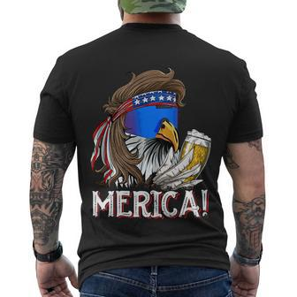 Eagle Mullet 4Th Of July Beer Usa American Flag Merica Cool Gift Men's Crewneck Short Sleeve Back Print T-shirt - Monsterry
