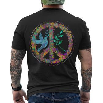 Earth Watercolor Peace Sign Tshirt Men's Crewneck Short Sleeve Back Print T-shirt - Monsterry