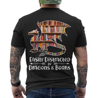 Easily Distracted By Dragons And Books V2 Men's Crewneck Short Sleeve Back Print T-shirt - Monsterry CA