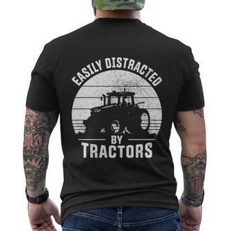 Easily Distracted By Tractors Farmer Tractor Funny Farming Tshirt Men's Crewneck Short Sleeve Back Print T-shirt - Monsterry