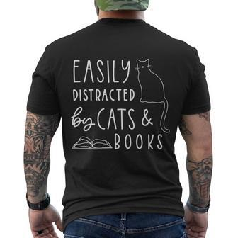 Easily Distracted Cats And Books Funny Gift For Cat Lovers Gift Men's Crewneck Short Sleeve Back Print T-shirt - Monsterry AU