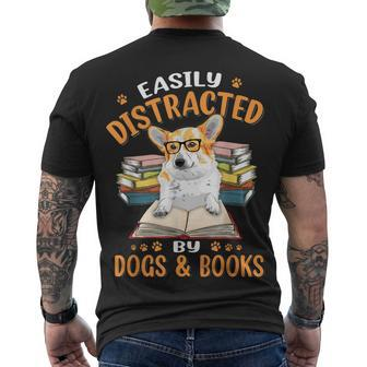 Easily Distracted By Dogs & Books Corgi Dog Mom Dog Dad Men's T-shirt Back Print - Thegiftio UK