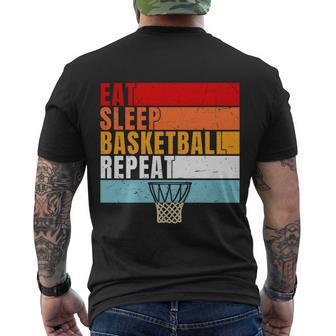 Eat Sleep Basketball Repeat Vintage Basketball Player Basketball Hoop Men's Crewneck Short Sleeve Back Print T-shirt - Monsterry UK