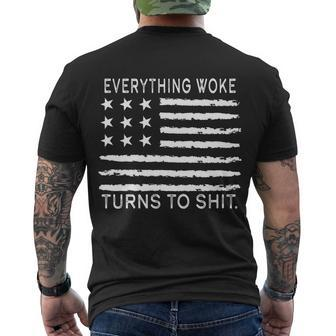Everything Woke Turns To Shit American Flag Men's Crewneck Short Sleeve Back Print T-shirt - Monsterry